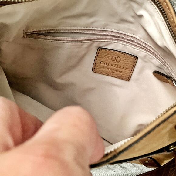 Cole Haan Tan Nubuck & Brown Tooled Leather Crossbody | Heritage Fall Edit NWOT - Picture 14 of 16